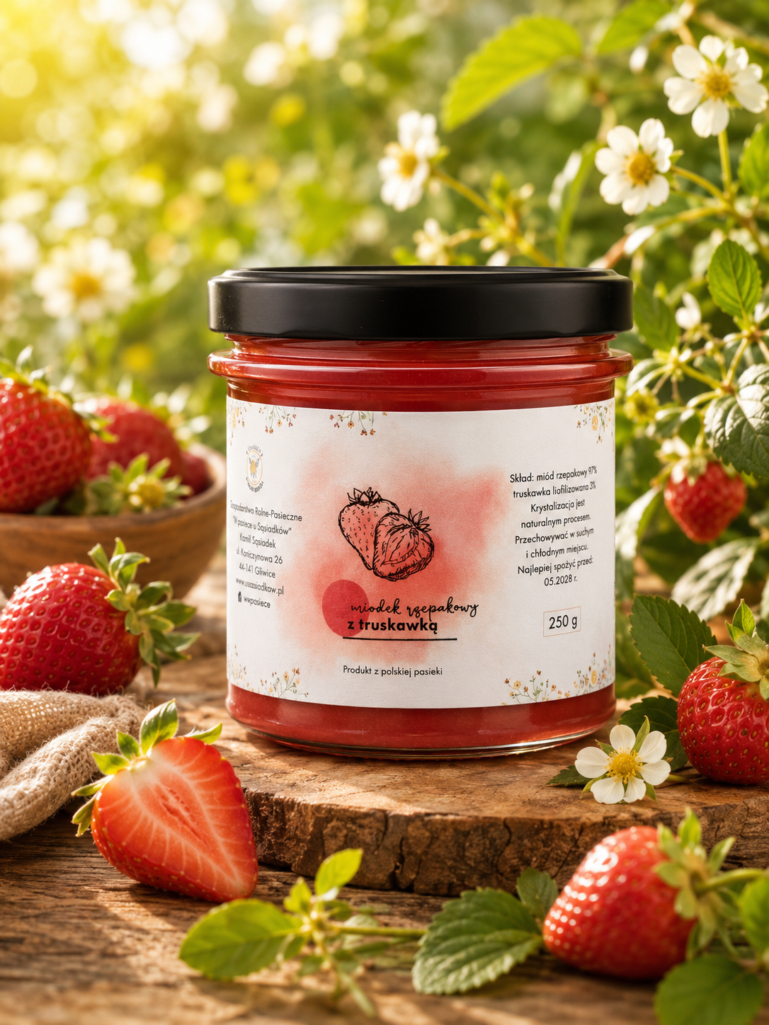 Miód rzepakowy z truskawką 250g